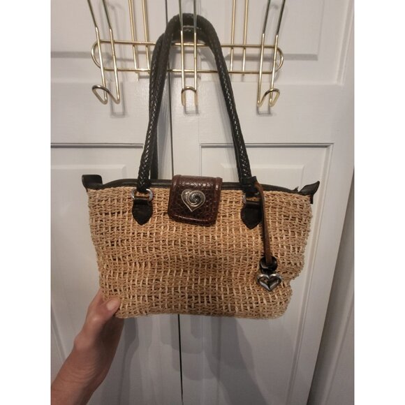 Brighton Handbags - Brighton Straw Bag Double Leather Handles heart Charm Boho Old Money